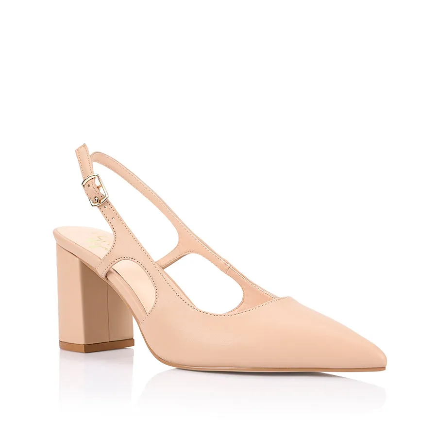 Elton Slingback Block Heels - Nude