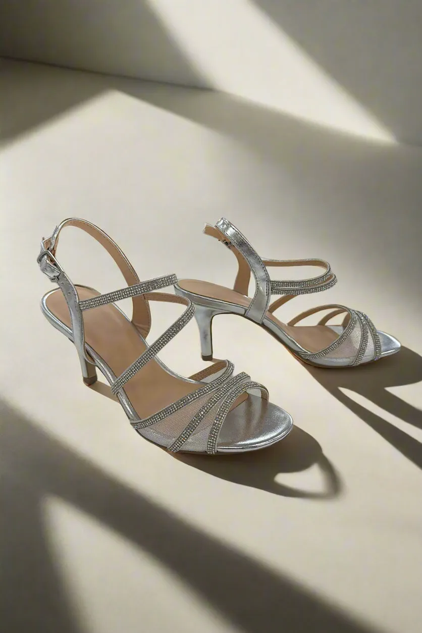 Rhinestone Mesh Silver Heel